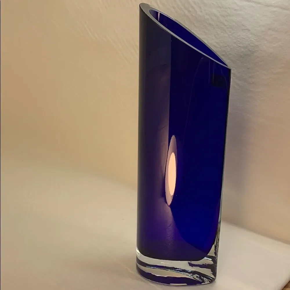 Crystal Legends Vase By Godfinger Silver Art Hand-cut Colbalt Blue Side Slant